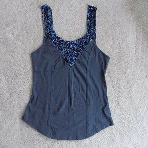 Free People Navy Tank Top with Blue Floral Trim